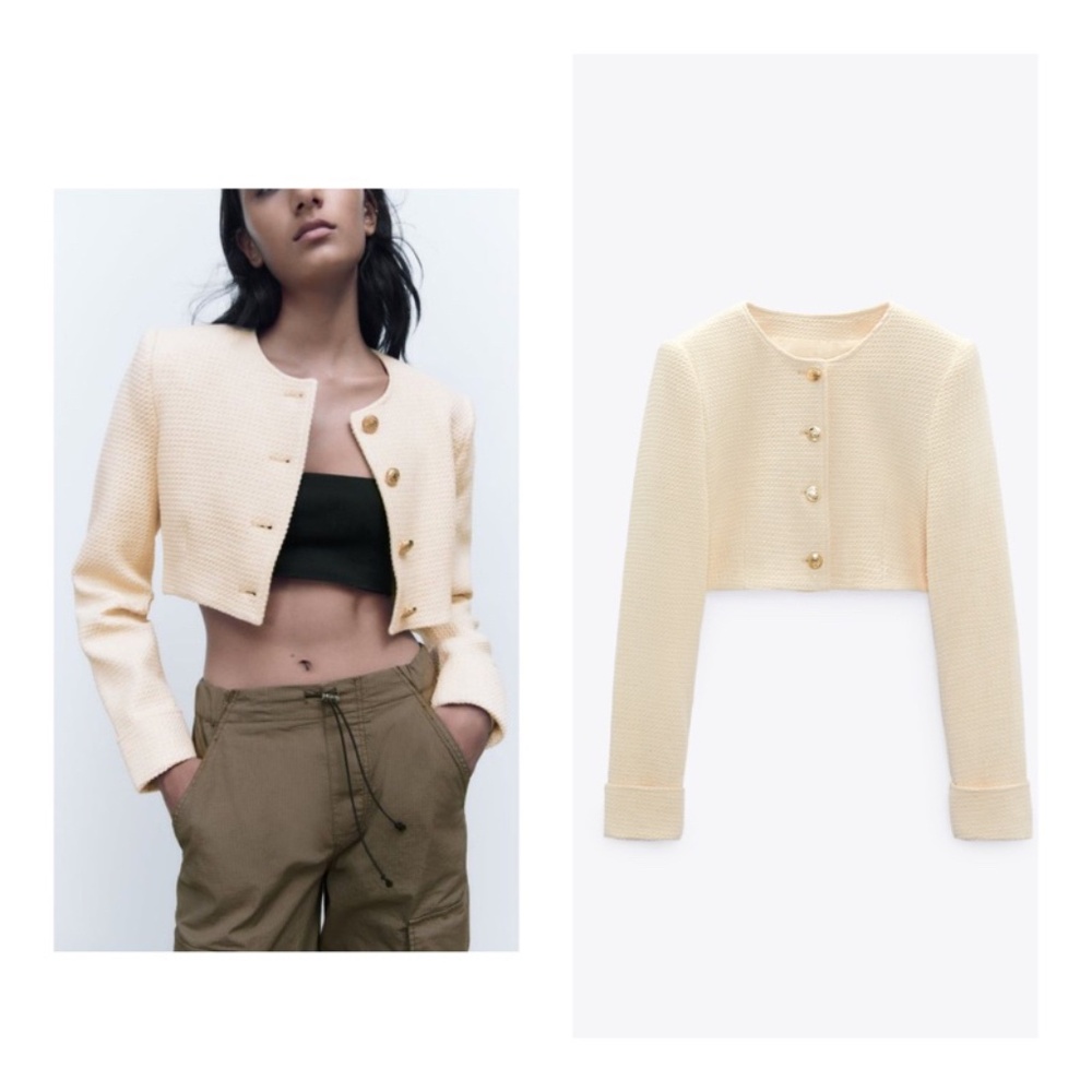 Cream Zara cropped blazer